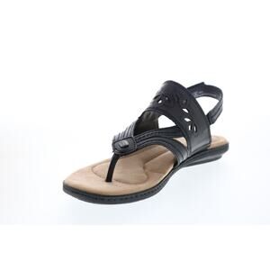 Earth Origins Belle‎ Becky Womens 9M Black Leather Strap Sandals (L476)